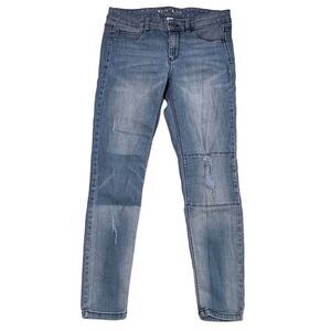 White House Black Market Denim Leggings Faded Medium Wash Knee Patch Size Med